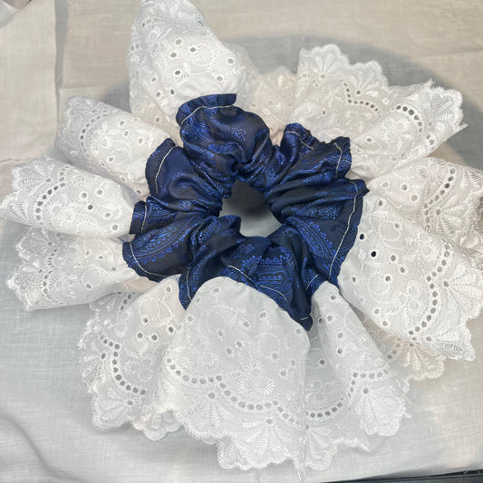 Blue luxe trim scrunchie