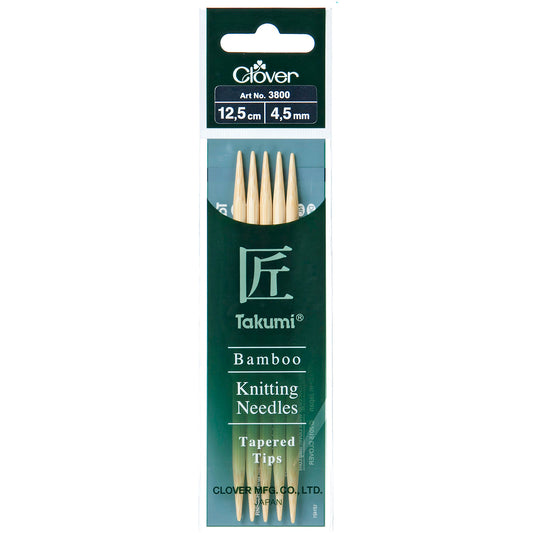 Clover Knitting Pins: Double-Ended: Set of 5: Takumi Bamboo: 12.5cm x 4.50mm