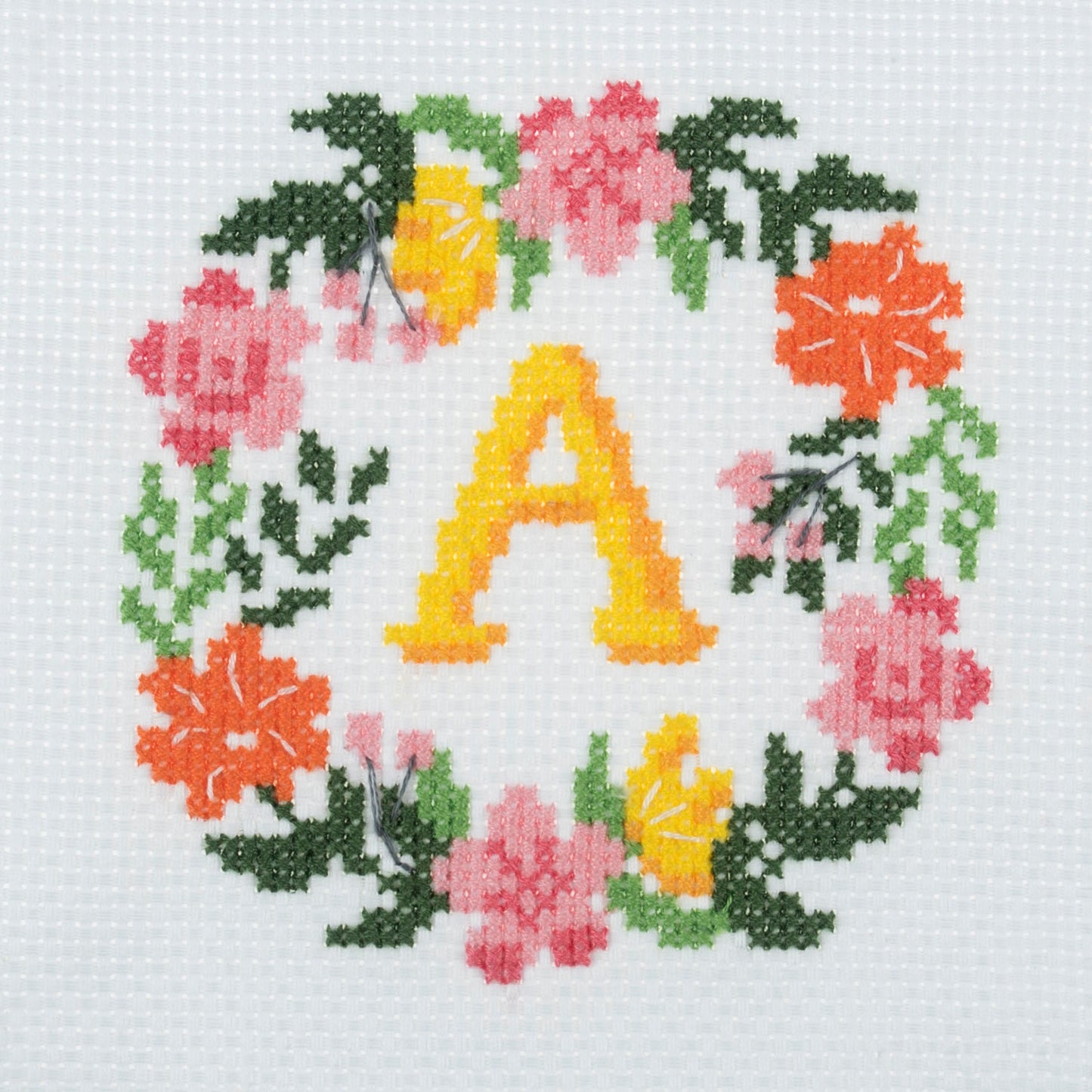 Counted Cross Stitch Kit: Mini: Floral Wreath Monogram