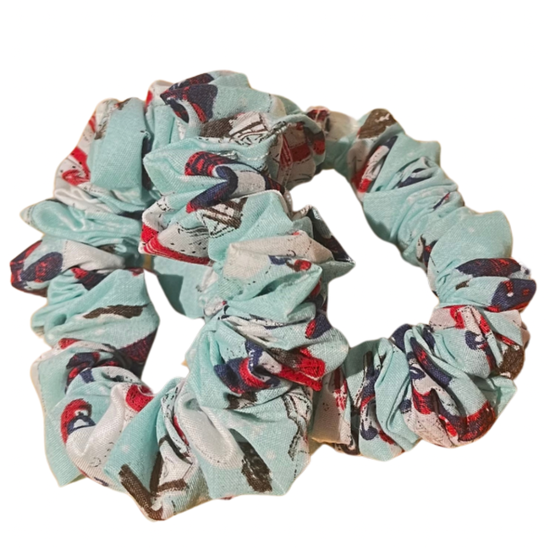 Blue snowman mini scrunchies - pair (C01)