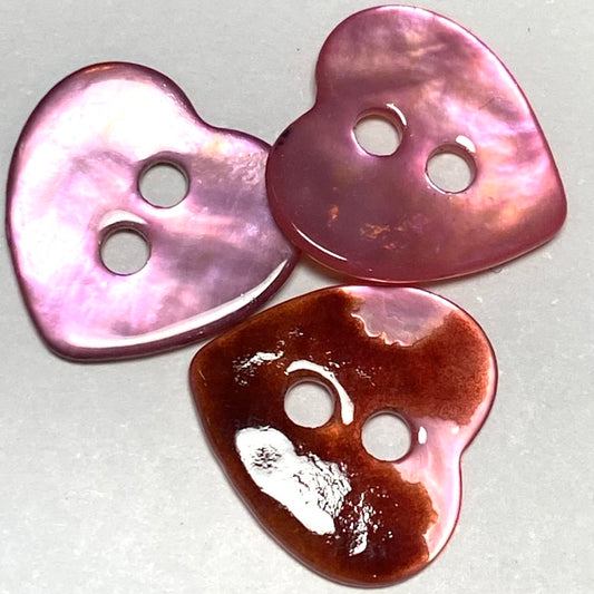 10mm Pink Heart Oyster Shell 2 hole (B25)