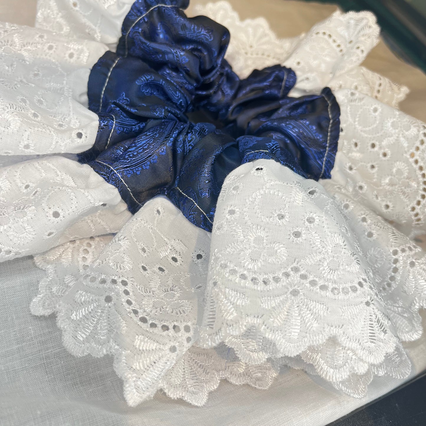 Blue luxe trim scrunchie