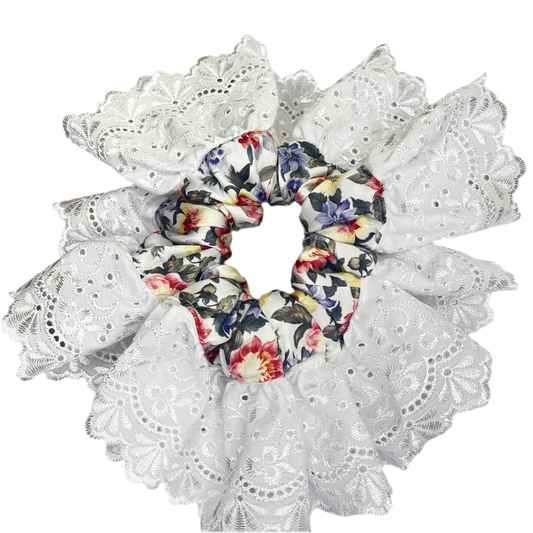 XXL floral scrunchie with white trim