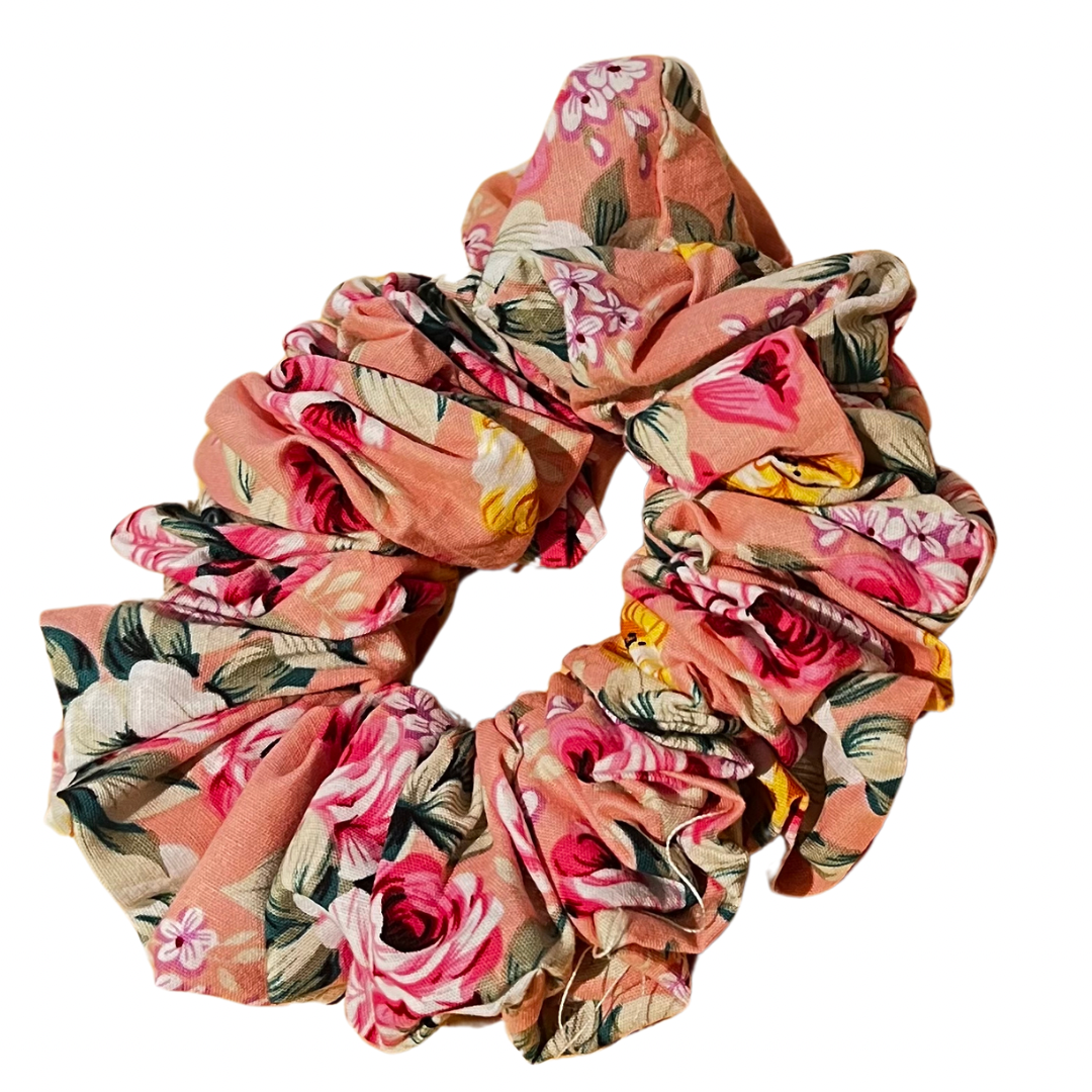 Pink floral scrunchie