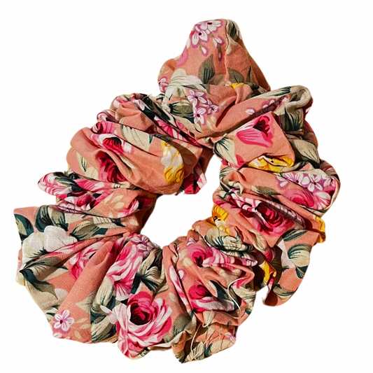 Pink floral scrunchie