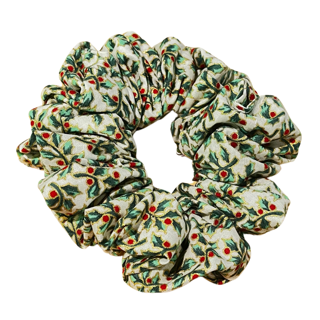 Green Holly Christmas Scrunchie