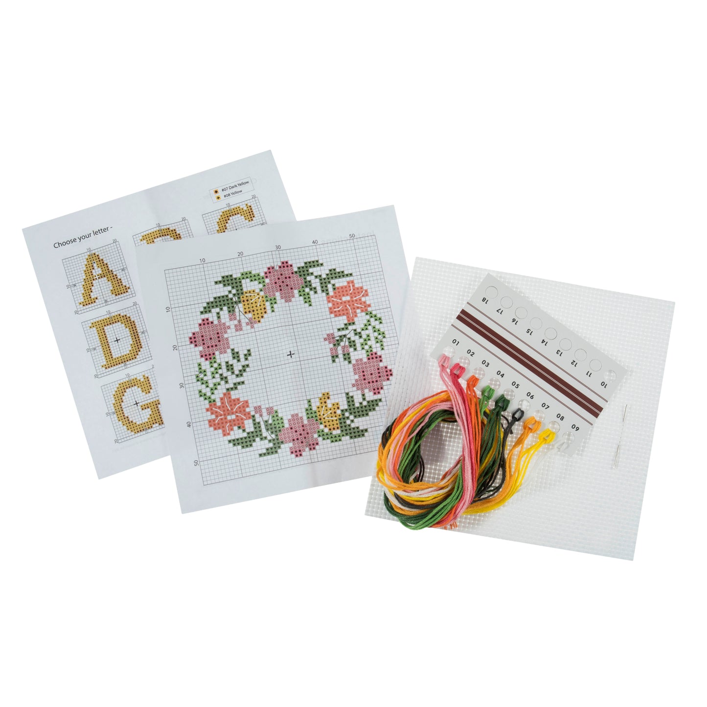 Counted Cross Stitch Kit: Mini: Floral Wreath Monogram