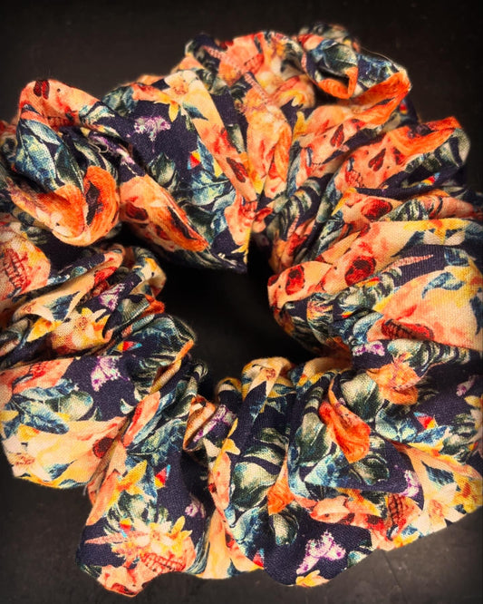 Floral skulls scrunchie