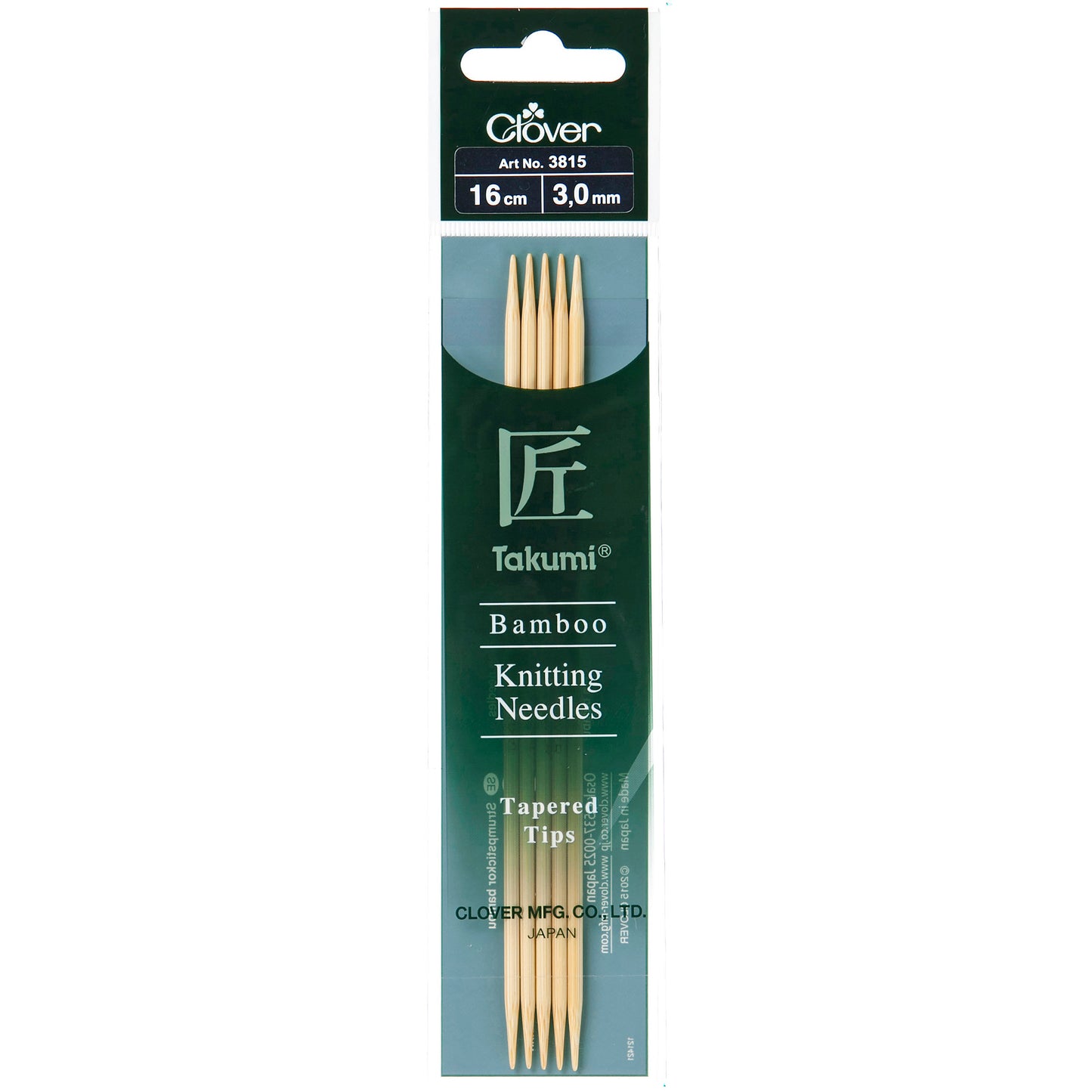 Clover Knitting Pins: Double-Ended: Set of 5: Takumi Bamboo: 16cm (Size 2.25mm - 6mm)