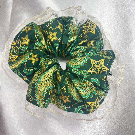 Green regal Christmas scrunchie