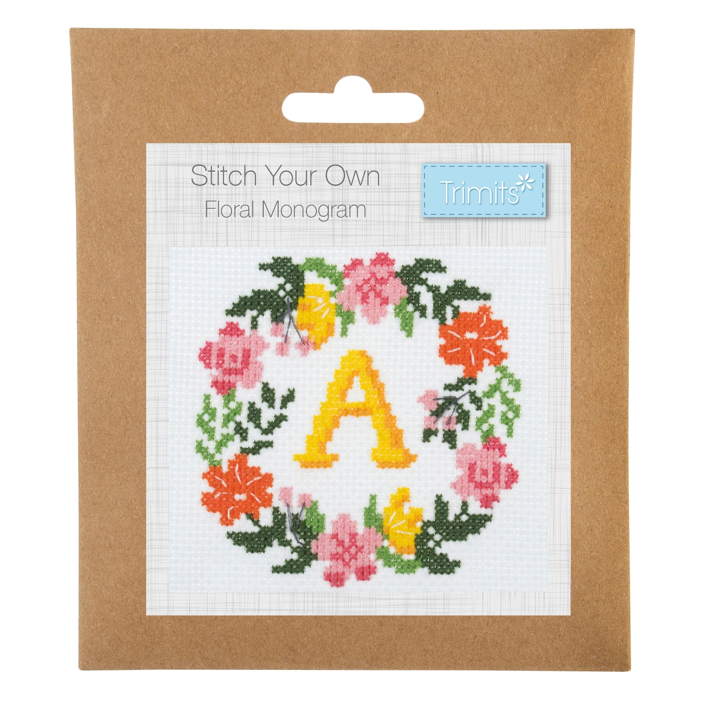 Counted Cross Stitch Kit: Mini: Floral Wreath Monogram