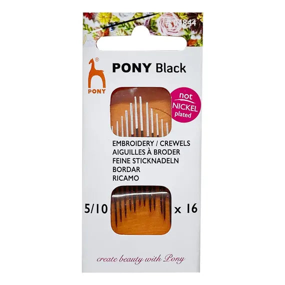 Pony Black Crewels Embroidery / Crewels Needles - 5/10 x 16