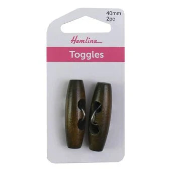 Hemline 40mm Toggle Buttons - 2 pack