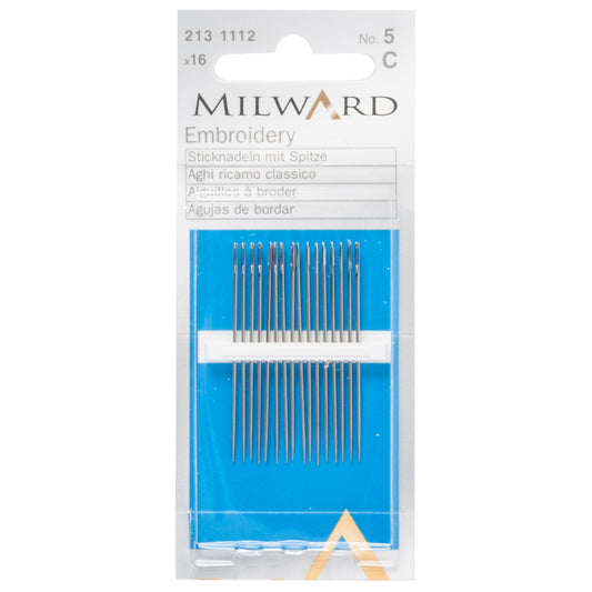 Milward - Hand Sewing Needles: Embroidery--Crewel: No.5: 16 Pieces