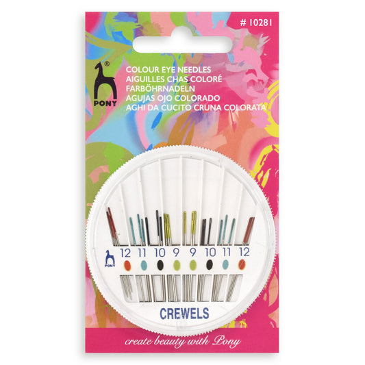 Pony Hand Sewing Needles: Crewels: Coloured-Coded Eye: Compact