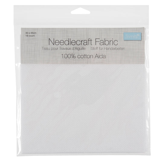 Trimits Needlecraft Fabric - 100% Cotton Aida 18 count (White)