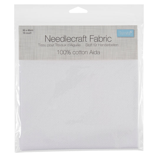 Trimits Needlecraft Fabric - 100% Cotton Aida 16 count (White)