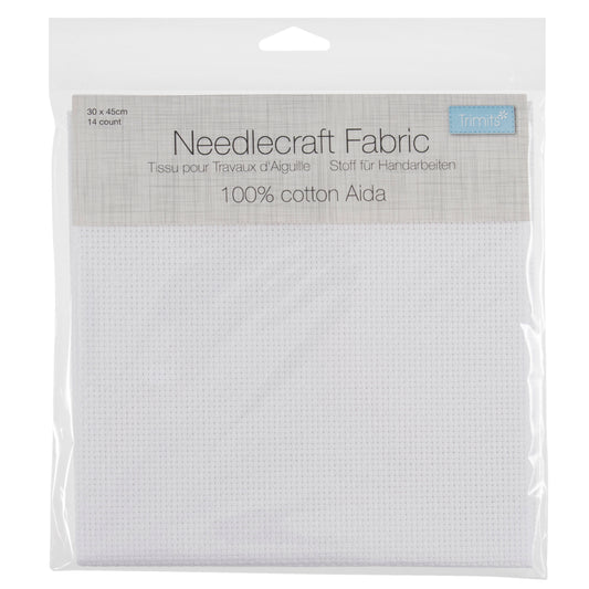 Trimits Needlecraft Fabric - 100% Cotton Aida 14 count (White)