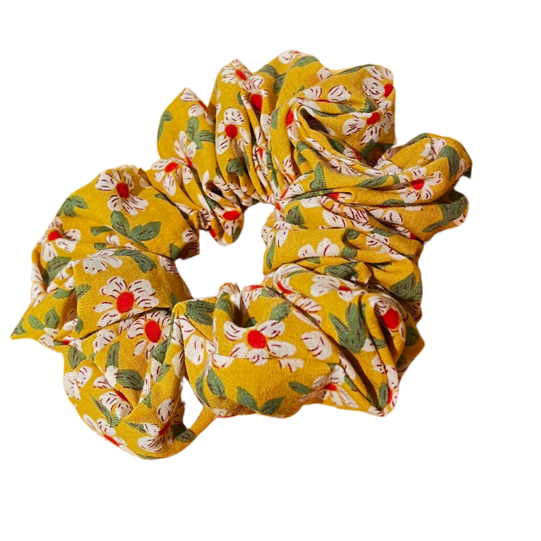 Yellow floral scrunchie