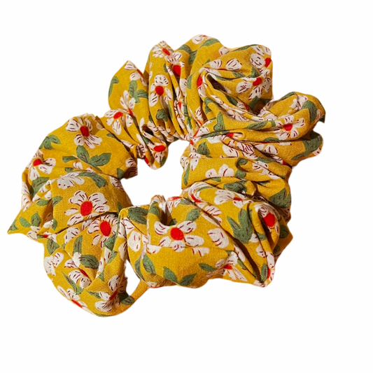 Yellow floral scrunchie